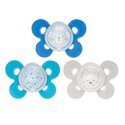 Chicco PhysioForma Comfort Snuð Silicone – Blá 16-36M 2stk „Glow in dark“